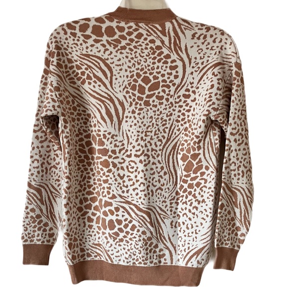 Ann Taylor Animal Print Cardigan, Lt Terracotta/White, Sz. SP - Picture 3 of 8